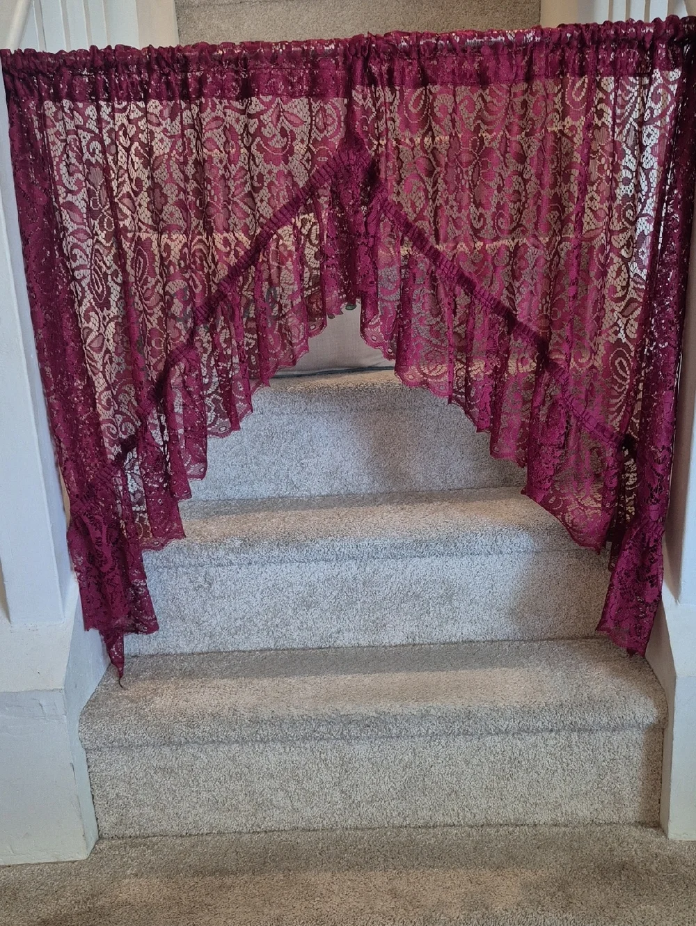 Burgundy Wine Lacy Ruffled Swag Curtains 72